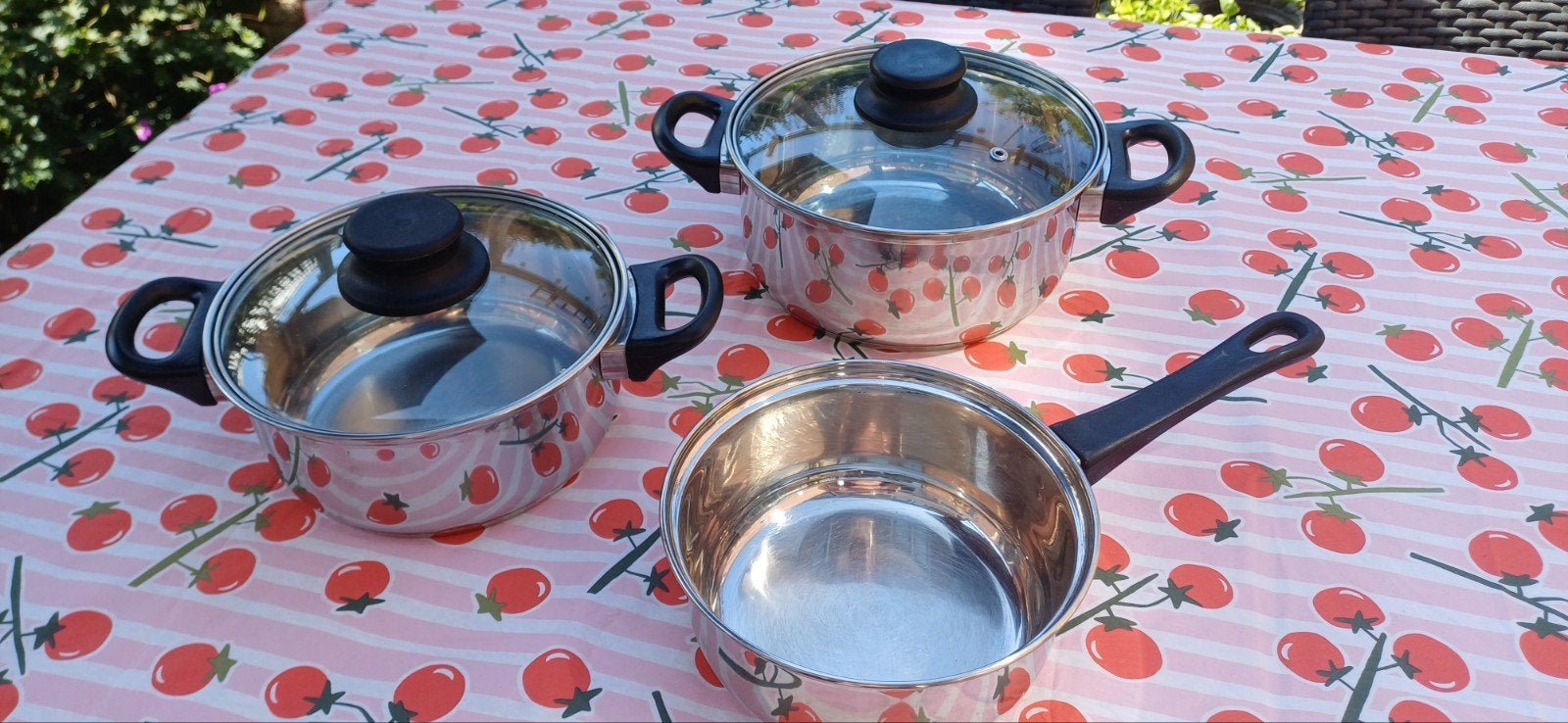 Le Chef 3-delige pannenset (gebruikt op gas) #camping, Ophalen, Gebruikt, Pannenset, Rvs
