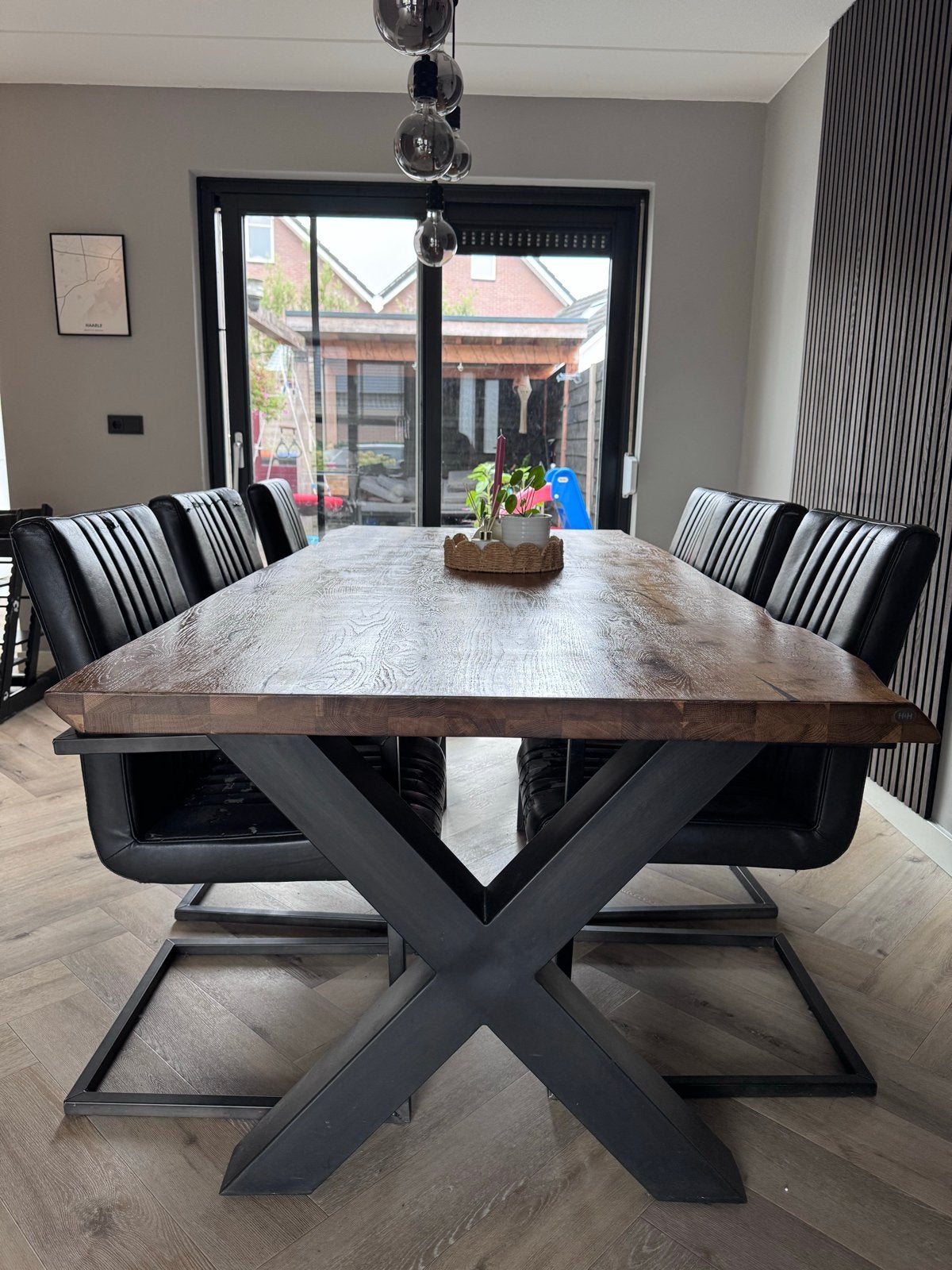 Henders & Hazel Eettafel 230x105. Houten Blad – Zwart X-Poot, Ophalen, Gebruikt, 100 tot 150 cm, Eikenhout
