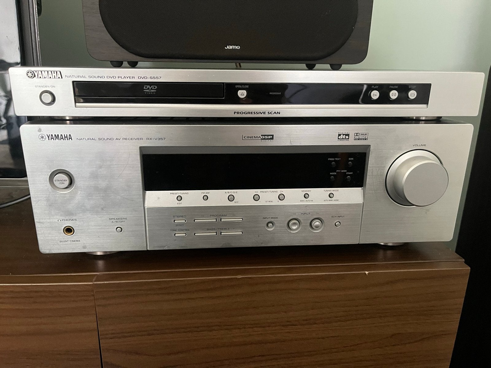 Yamaha RX-V357 Receiver (evt met complete Jamo surround set), Gebruikt, Yamaha, Ophalen of Verzenden, 60 tot 120 watt