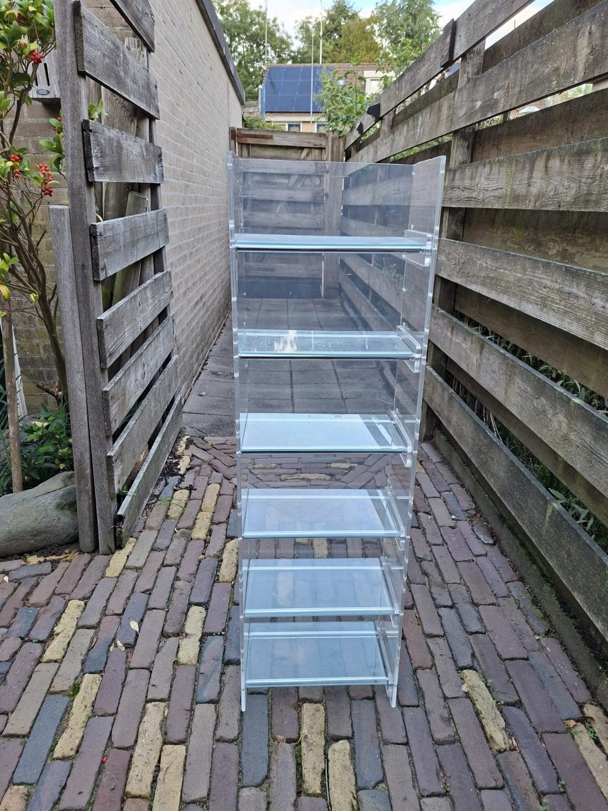Transparante vitrinekast / displayrek, Huis en Inrichting, Ophalen, Met plank(en), Minder dan 50 cm, Zo goed als nieuw