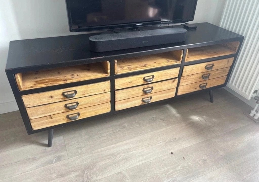 Industrieel tv meubel, Huis en Inrichting, Ophalen, 150 tot 200 cm, Zo goed als nieuw, Minder dan 100 cm