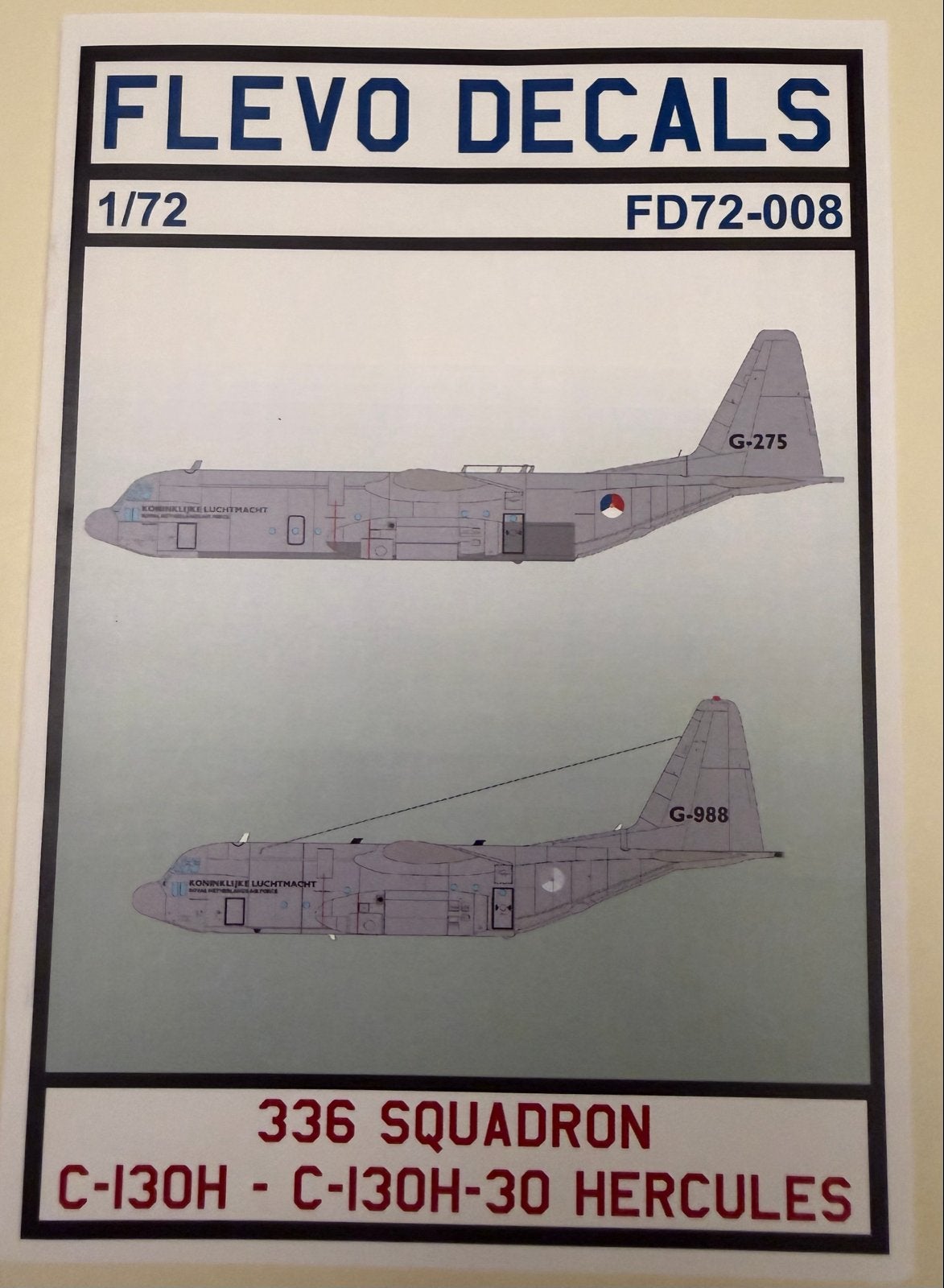 Flevo Decals FD72-008 C-130H Hercules KLu 1:72, Overige merken, 1:72 tot 1:144, Nieuw, Ophalen of Verzenden