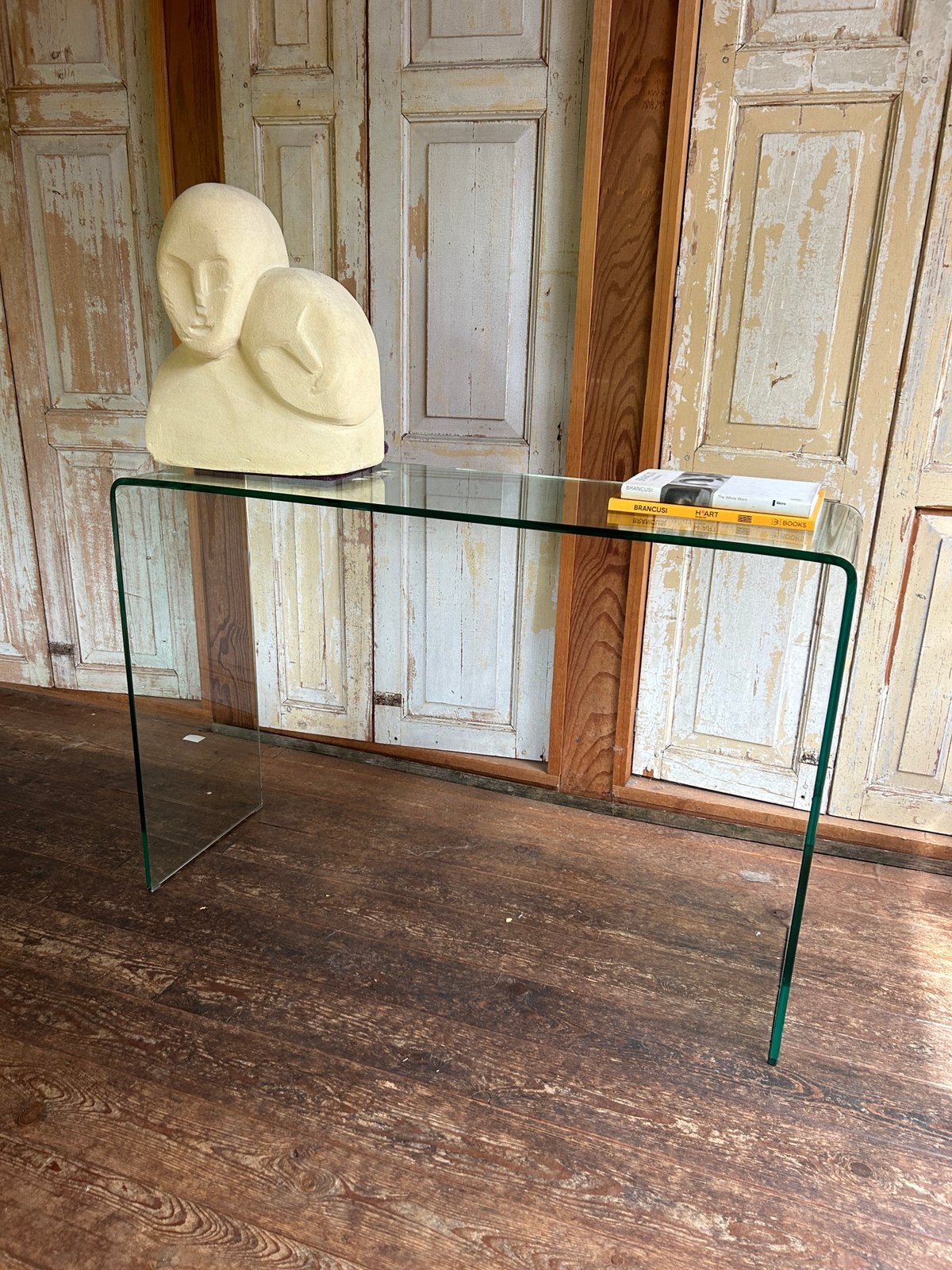 Fiam Style Glazen Bureau Console Tafel, Ophalen, Zo goed als nieuw, 25 tot 50 cm, Rechthoekig