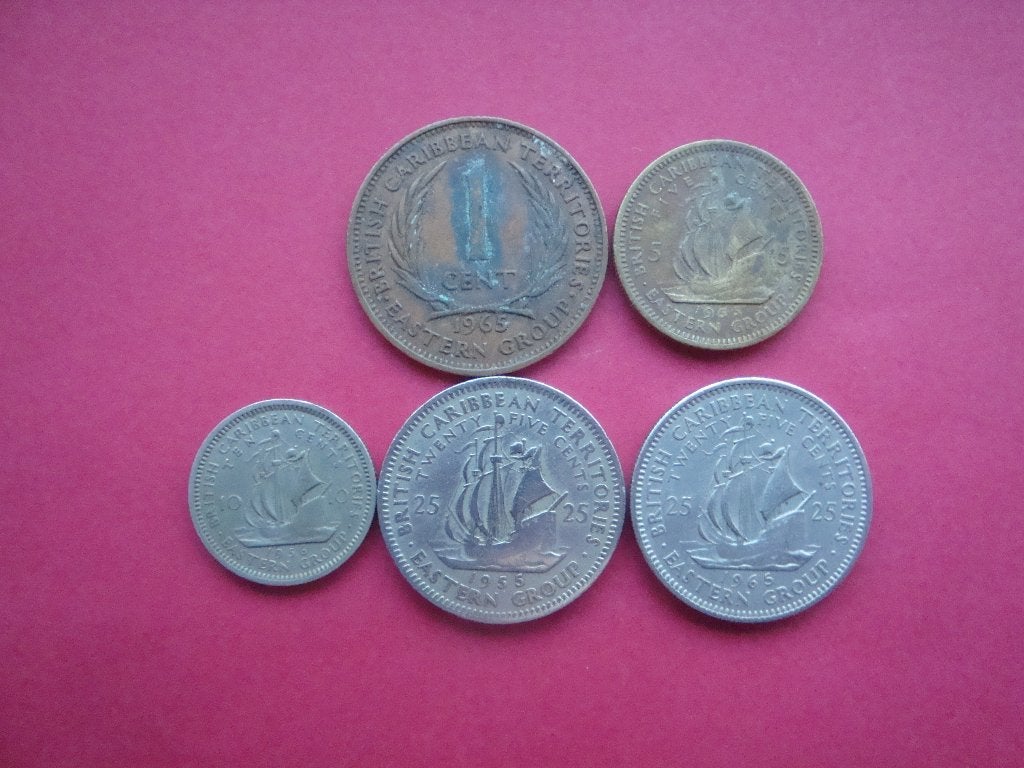 Brit. Caribbean Territories 1, 5, 10 en 25 Cent 1955/1965., Verzenden, Midden-Amerika, Setje