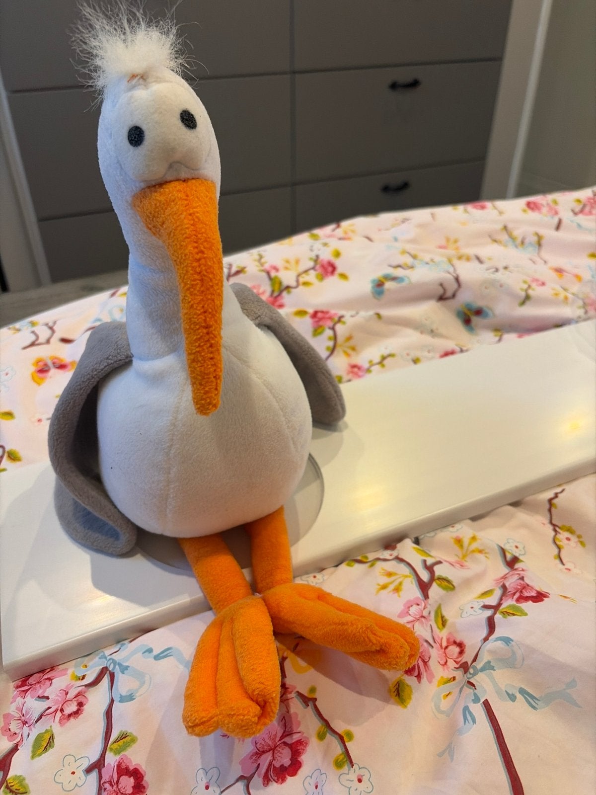 Leuke Ooievaar Knuffel - Ideaal Kraamcadeau of Raamdecoratie, Ophalen of Verzenden, Zo goed als nieuw, Wit, Overige typen