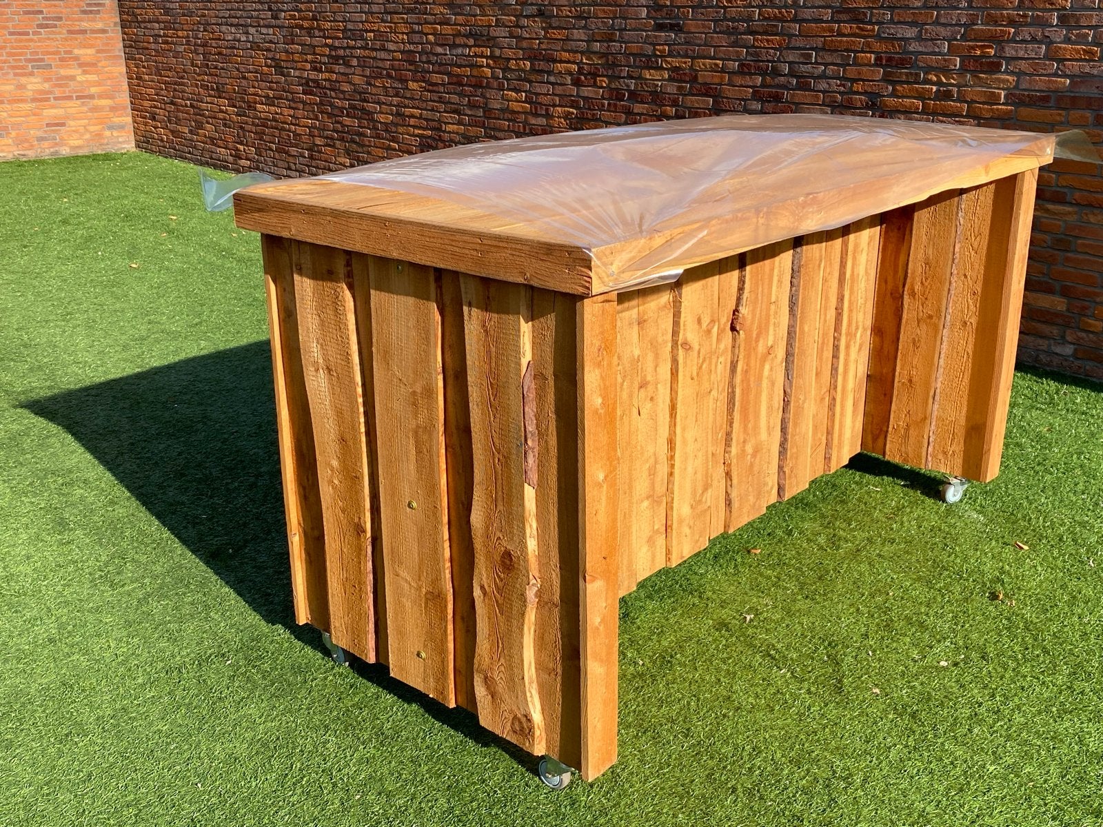 Houten bartafel/ praattafel/ biertafel, Ophalen, Zo goed als nieuw, Rechthoekig, Hout