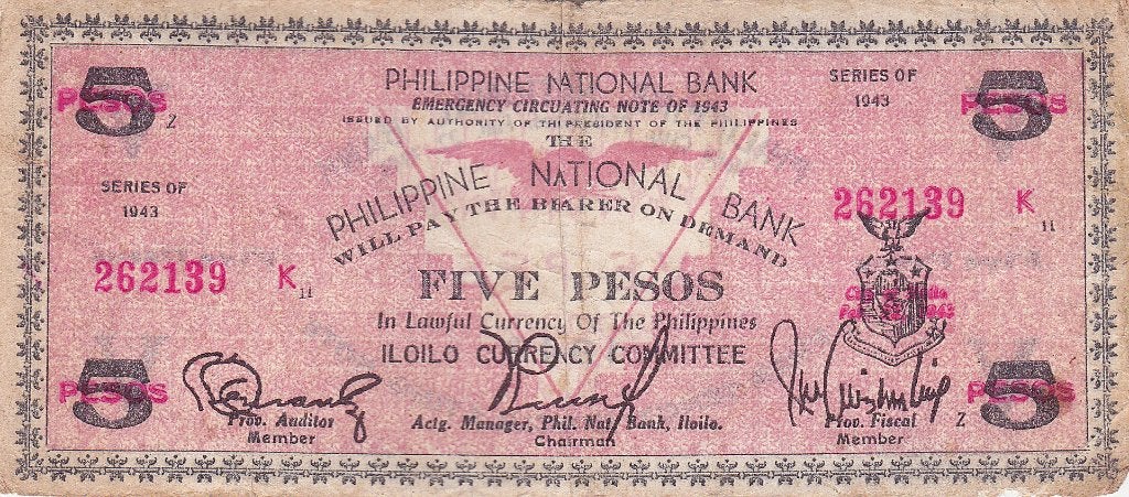 PHILIPPINE NATIONAL BANK FIVE PESOS 1943, Ophalen of Verzenden