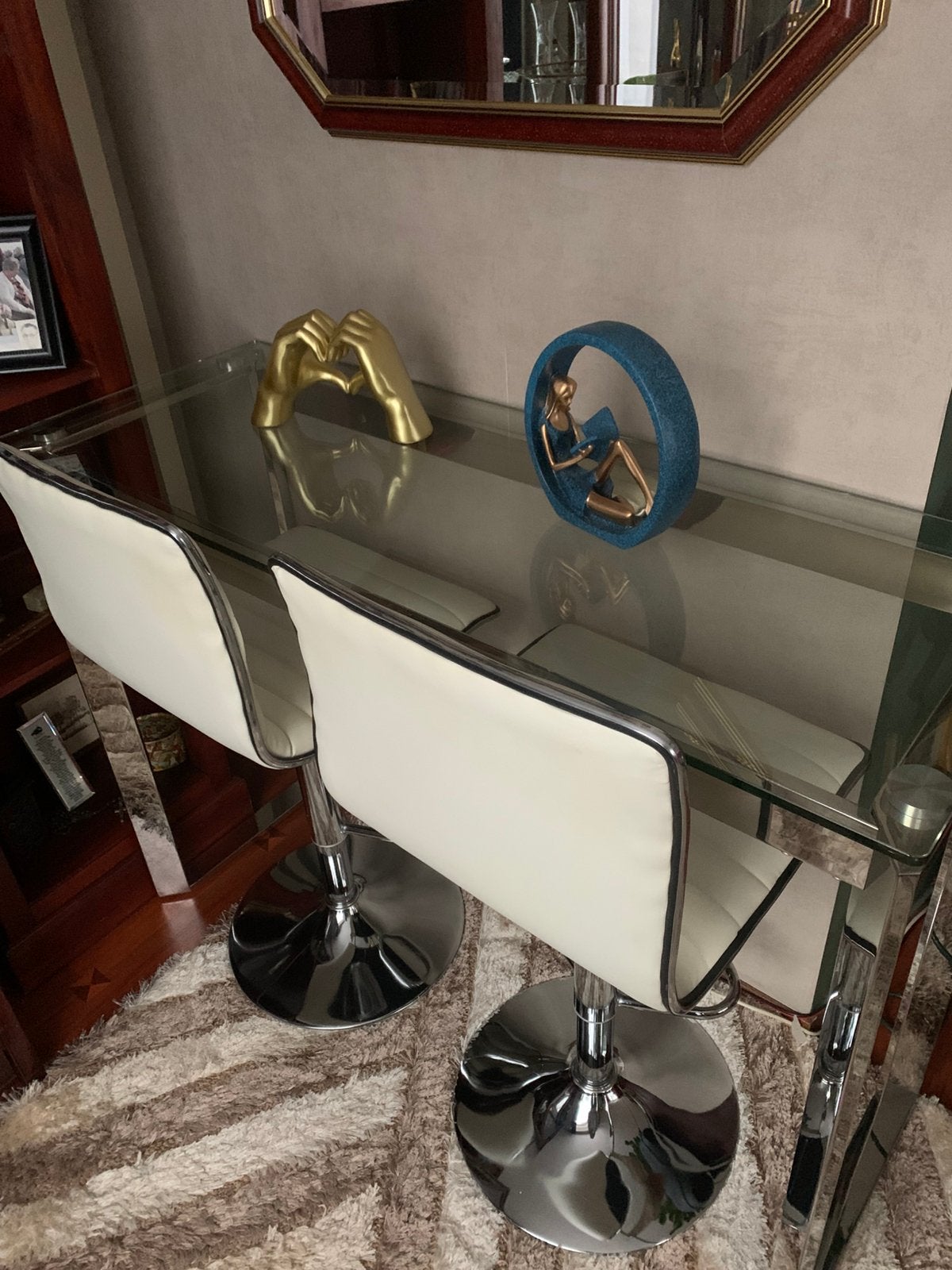 Bartafel chroom zware kwaliteit& 2 krukken, Ophalen, Gebruikt, Inclusief barstoelen