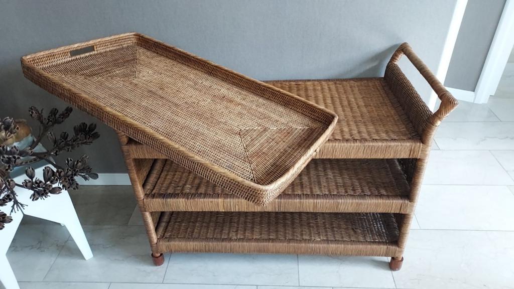 Flamant rotan trolley / serveerwagen met dienblad, Huis en Inrichting, Ophalen of Verzenden