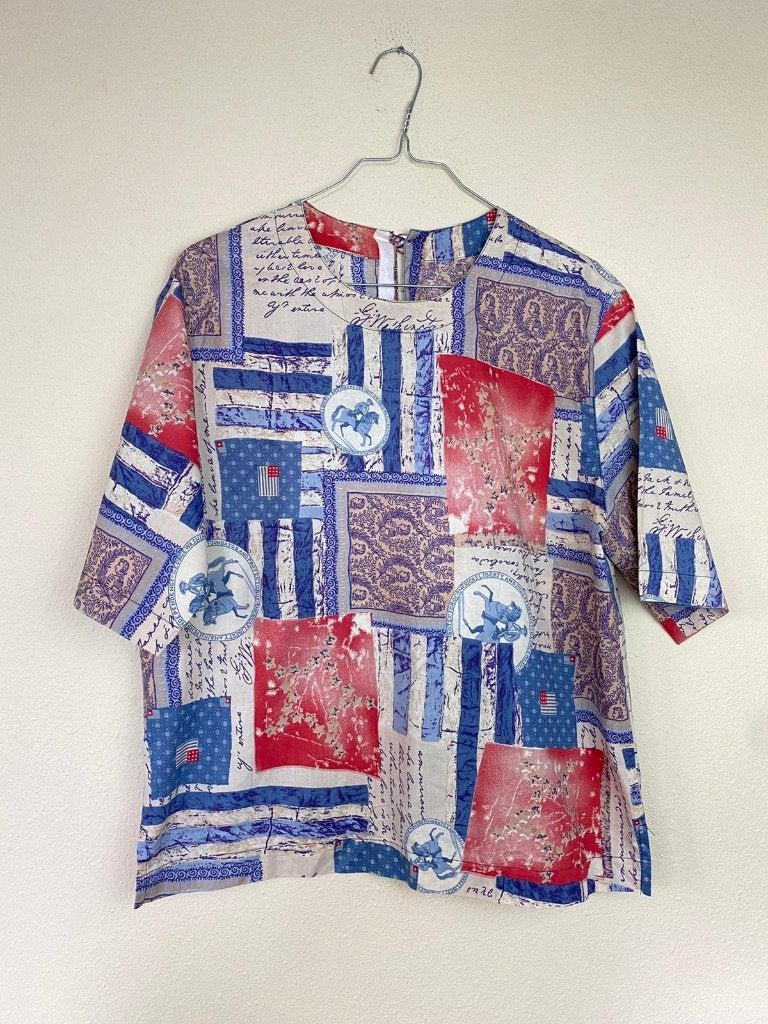 Vintage top / shirt print 38/M, Korte mouw, Roze, Gedragen, Ophalen