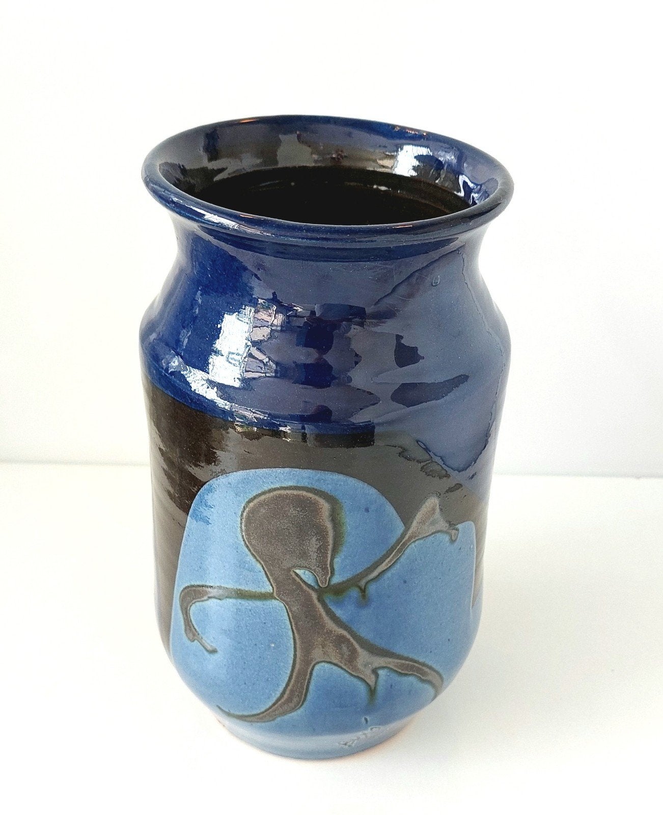 Vintage Mid Century Modern Design Vaas Thomas Buxó , Verzenden, Vaas, Steen/keramiek, Blauw