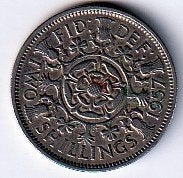 2  shilling  1957  Engeland. km. 906, Ophalen of Verzenden, Overige landen, Losse munt