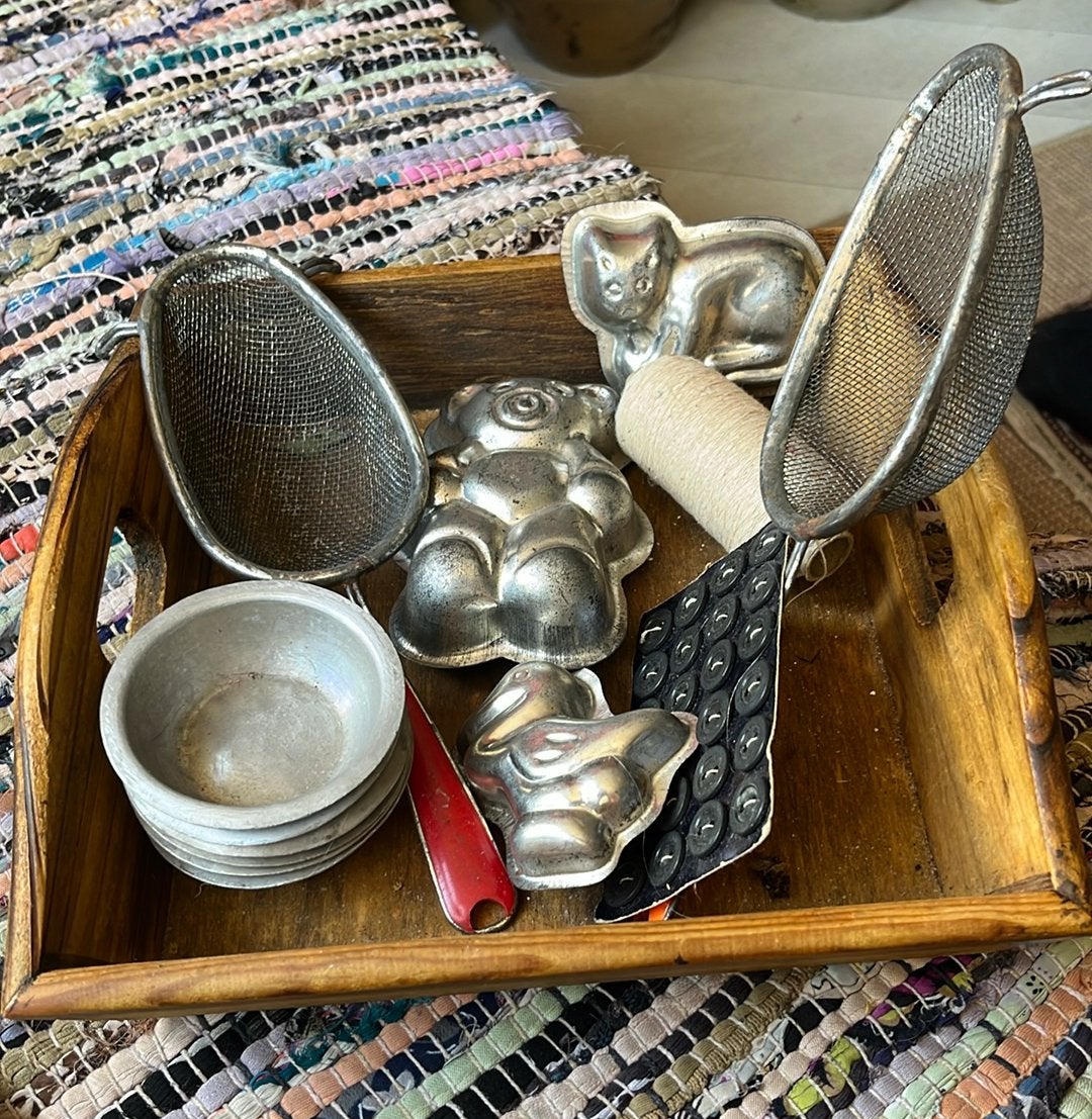 Oude Houten Mangelbak met Inhoud, Ophalen of Verzenden
