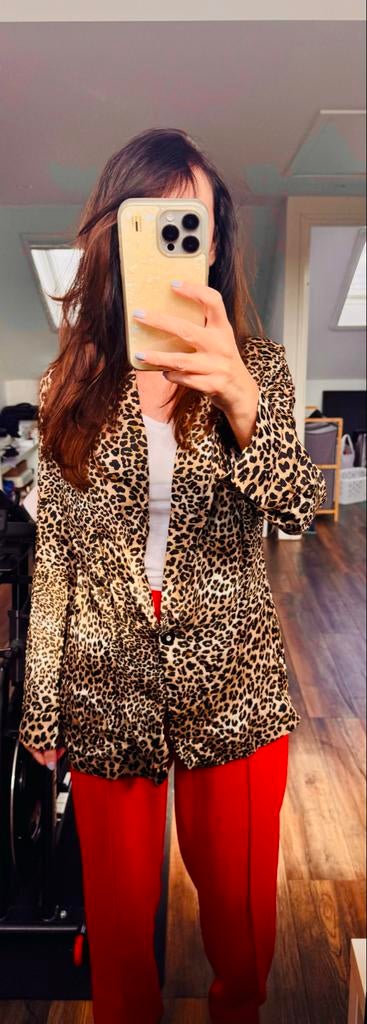 Dunne panterprint blazer met 1 knoop, Bruin, Ophalen of Verzenden, Jasje, Maat 36 (S)