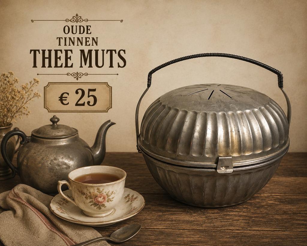Antieke tinnen theemuts - Vintage theewarmer, Ophalen of Verzenden