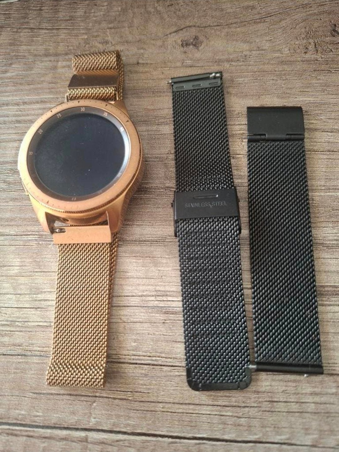 Te koop Samsung Galaxy Watch 42mm Roségoud met extra bandjes, Ophalen of Verzenden, Zo goed als nieuw, Samsung, Stappen