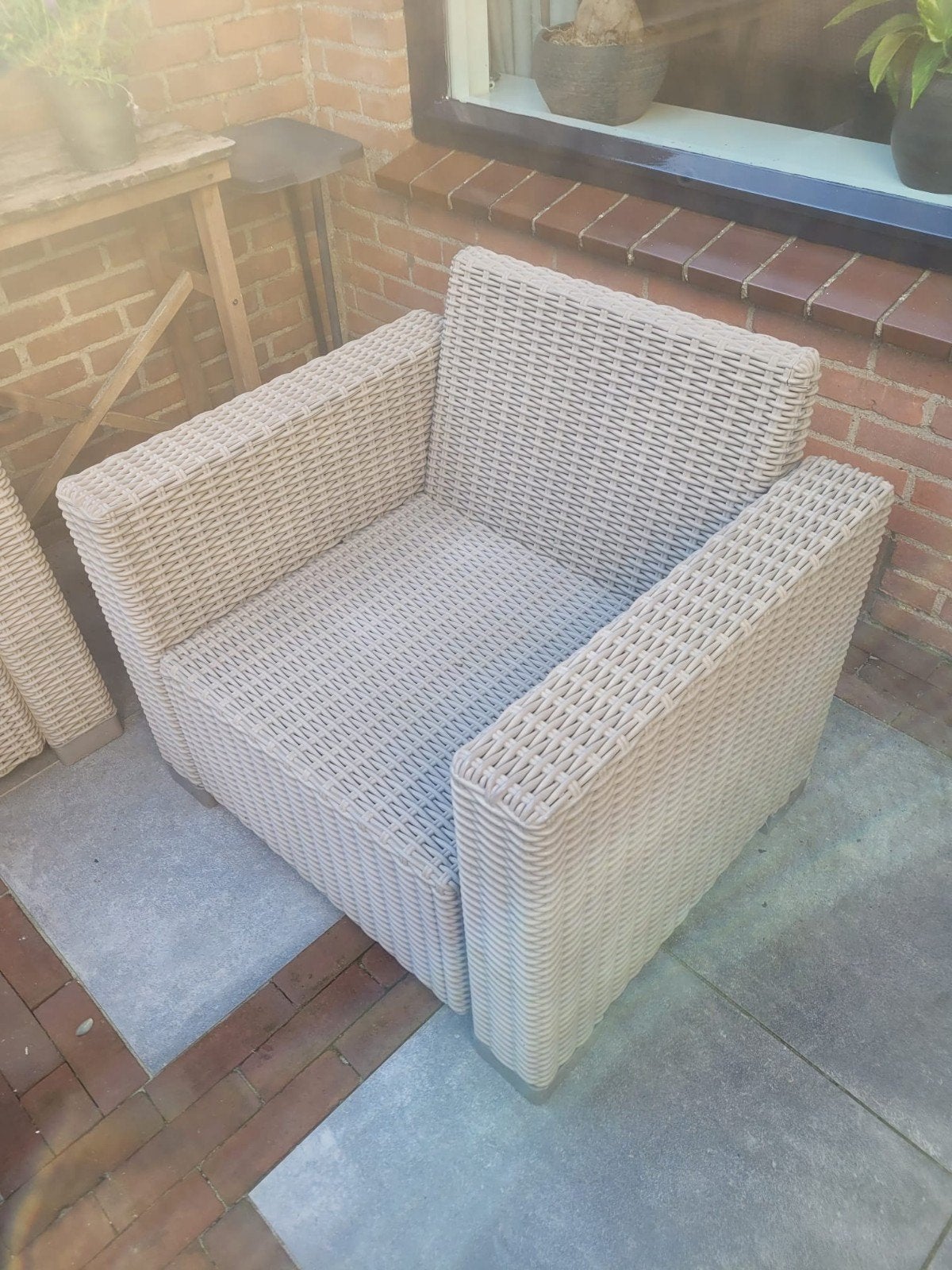 Wicker Loungeset met 3-zits bank en fauteuil, Tuin en Terras, Ophalen, 5 zitplaatsen, Gebruikt, Bank