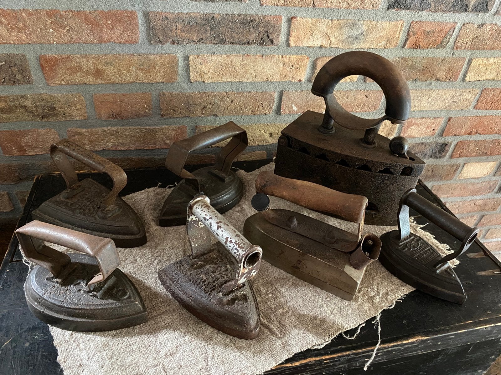 Brocante oude gietijzeren strijkijzers, Antiek en Kunst, Ophalen of Verzenden