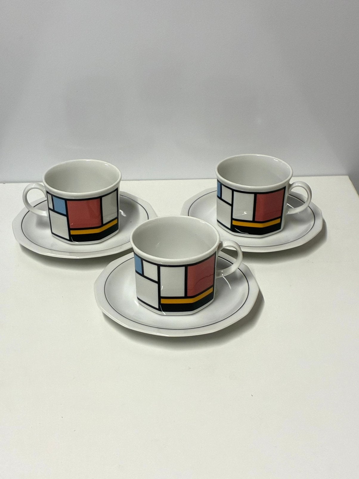 3 Vintage Winterling Bavaria Mondriaan kop en schotel, Ophalen of Verzenden