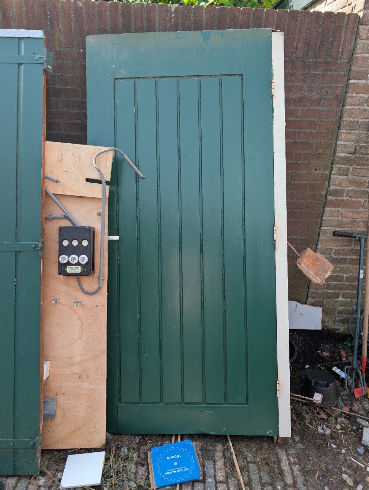 Stevige groene tuindeur / schuurdeur, Gebruikt, 80 tot 100 cm, Ophalen of Verzenden, Buitendeur