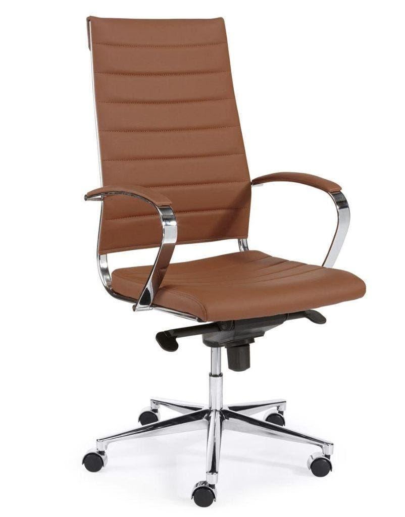 Design bureaustoel 601, hoge rug, Cognac, Bruin kunstleder, Huis en Inrichting, Bureaustoelen, Zo goed als nieuw, Bruin, Ophalen of Verzenden