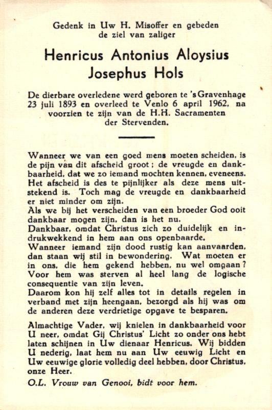 Hols Henricus Antonius A.J. 's-Gravenhage 1893-1962 Venlo, Ophalen of Verzenden