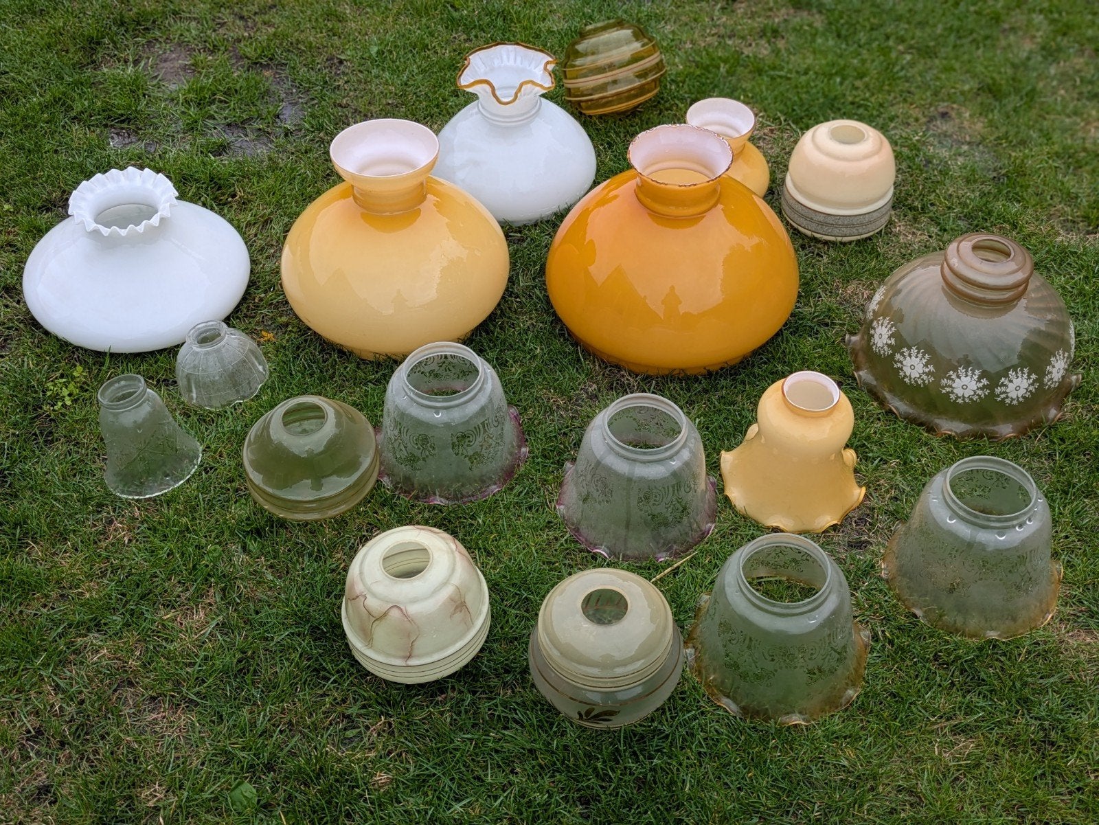 Diverse vintage lampenkappen - glas en opaalglas, Huis en Inrichting, Lampen | Lampenkappen, Gebruikt, Rond, Glas, Ophalen