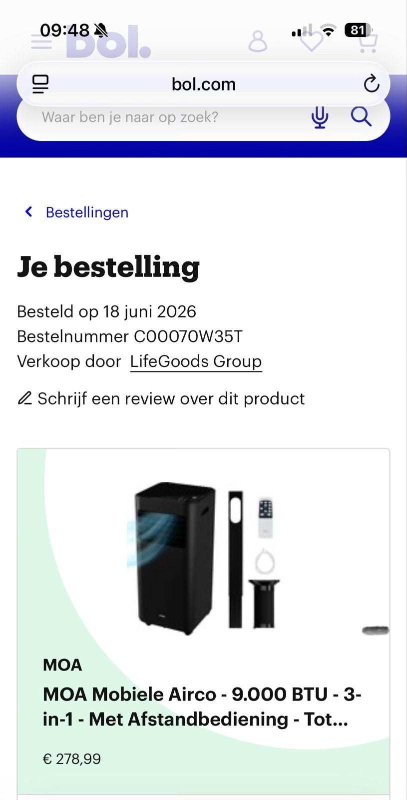 MOA Mobiele Airco - 9.000 BTU - 3-in-1 - Met Afstandsbedieni, Ophalen, Minder dan 60 m³, Nieuw, 3 snelheden of meer