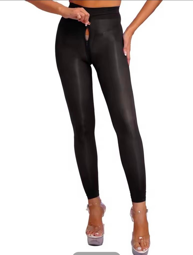 Zwarte nylon panty met ritssluiting - One Size, Verzenden, Zwart, Nieuw, Overige maten