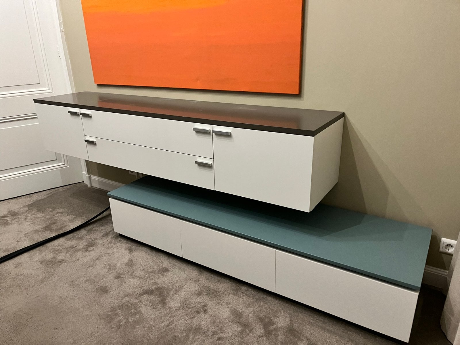 Modern TV-meubel en dressoir set - Wit met donkere accenten