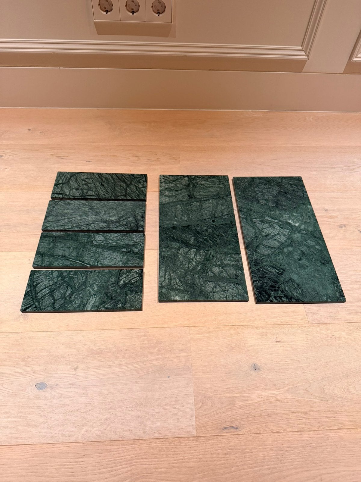 6x Groen marmeren dienblad – 2 grote + 4 kleine – Nieuw, Huis en Inrichting, Ophalen, Zo goed als nieuw, Rond