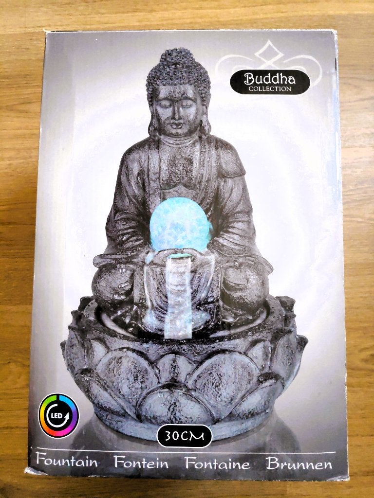 €25 - Nieuwe Boeddha Waterfontein met Sfeervol LED-Licht, Huis en Inrichting, Nieuw, Grijs, Ophalen of Verzenden, 30 cm