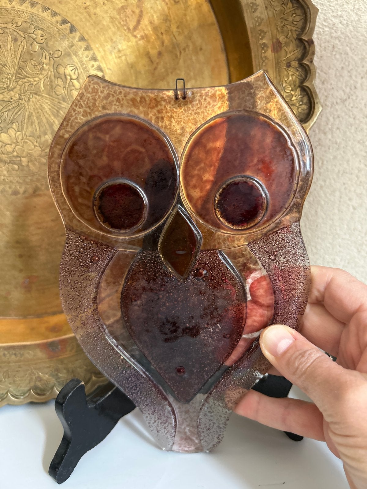 Handgemaakte Glazen Uil - Wandhanger/Suncatcher, Antiek en Kunst, Ophalen of Verzenden