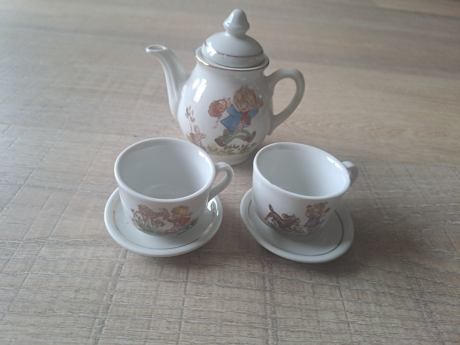 Vintage kinderserviesje met theepot en kopjes, Ophalen of Verzenden