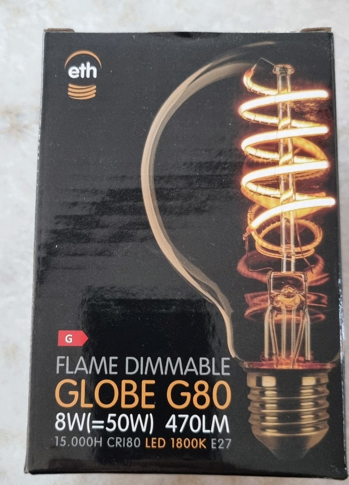 2x NIEUW: ETH Flame Dimmable Globe G80 LED Lamp E27 8W (50W), 30 tot 60 watt, Led-lamp, Dimbaar, Nieuw