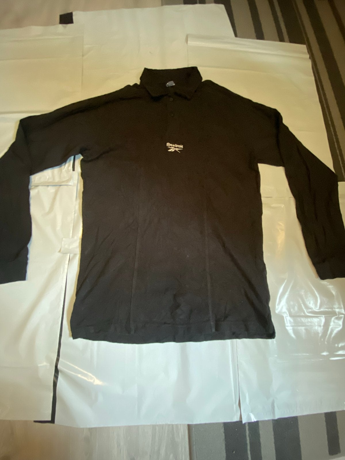 Reebok longsleeve polo - Zwart - Maat S (valt als M), Ophalen of Verzenden, Zo goed als nieuw, Maat 48/50 (M), Zwart