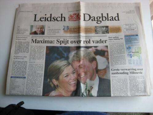 Leidsch Dagblad 31 maart 2001Maxima spijt over de rol Vader, Ophalen of Verzenden, 1980 tot heden, Krant