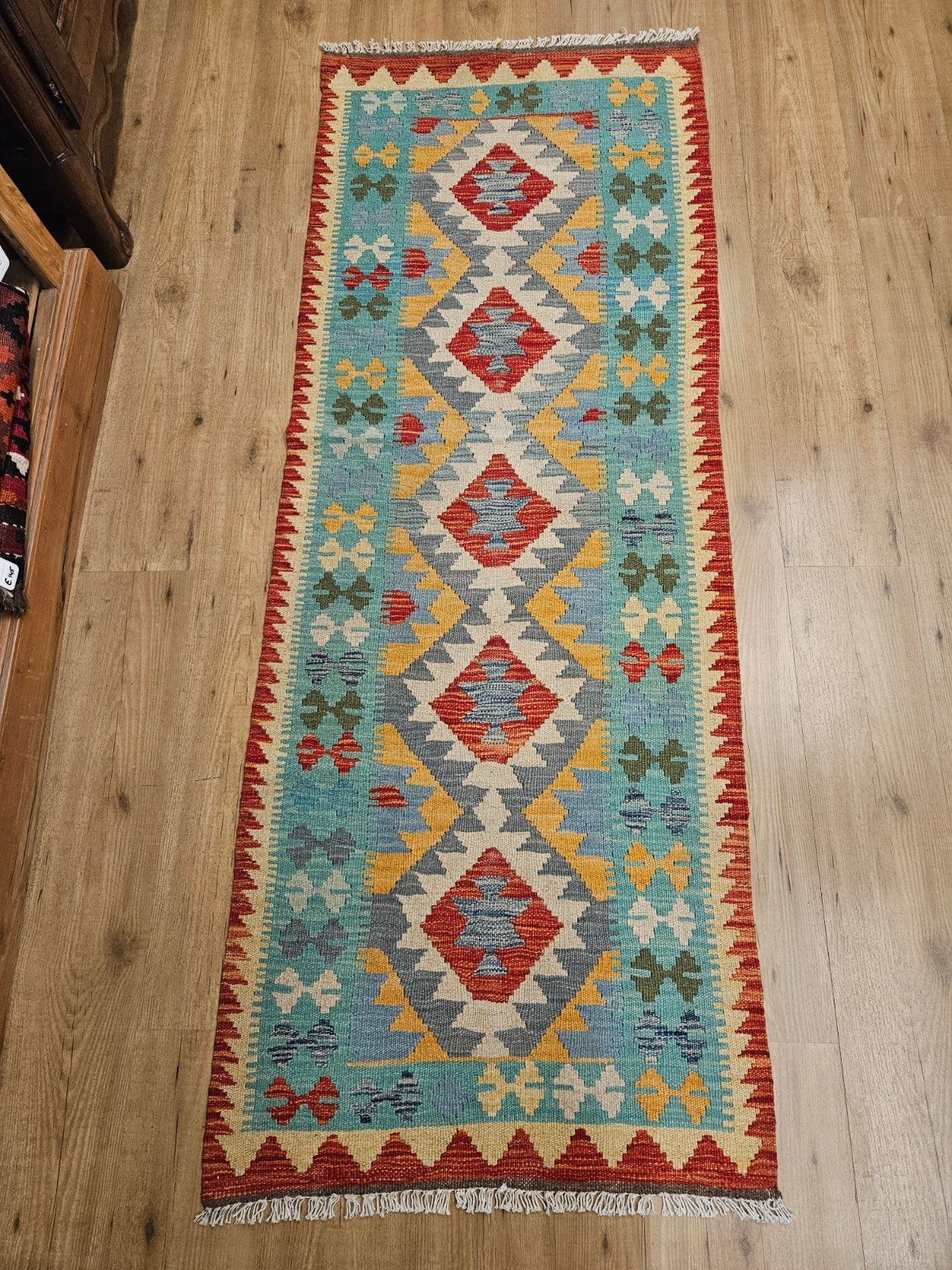Handgeweven oosterse wollen kelim loper 199x75, Info@SlatsAntiek.nl, Vof Slats Antiek, Kelim, Rechthoekig