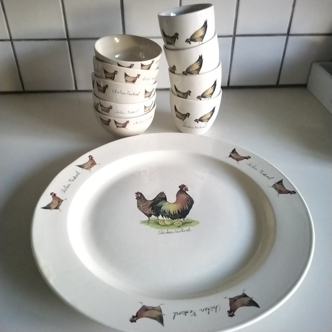 Jet chicken festival  taartbord, bekers en kommen, Ophalen of Verzenden, Aardewerk, Overige stijlen, Kom(men)