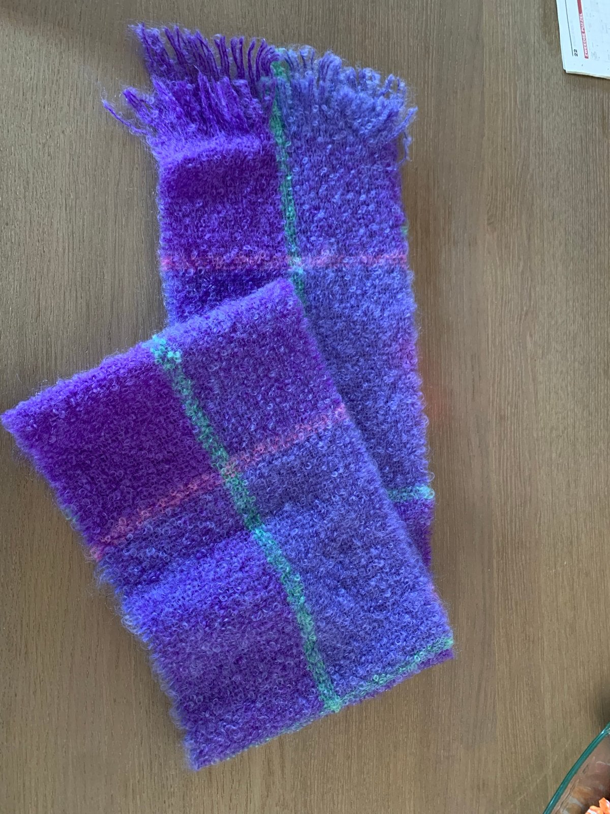 Cashendale Ierse Mohair Sjaal - Paars/Groen Geruit, Kleding | Dames, Ophalen of Verzenden, Zo goed als nieuw, Maat 46/48 (XL) of groter