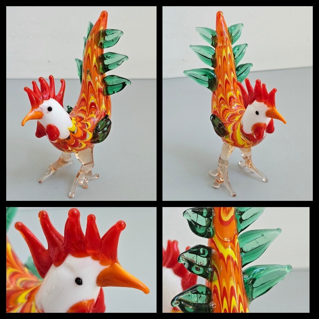 Murano stijl glazen sculptuur van een haan, puntgaaf, Antiek en Kunst, Ophalen of Verzenden