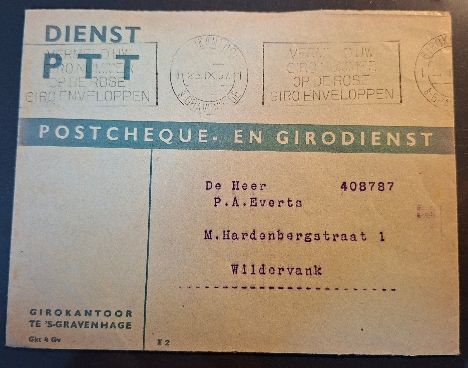 PTT dienst enveloppe groen uit 1957 !, Verzenden, Envelop