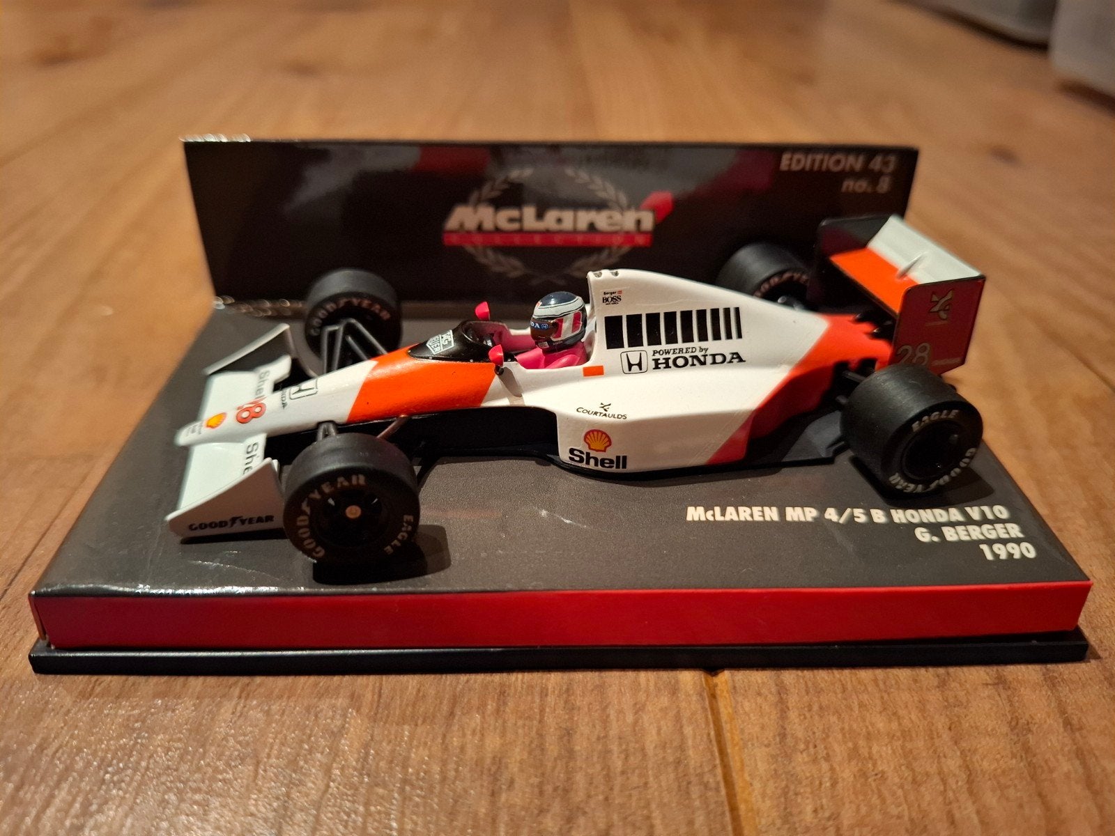 McLaren MP 4/5 B Honda V10 G. Berger 1990 schaalmodel, Ophalen of Verzenden, Zo goed als nieuw, Auto, MiniChamps