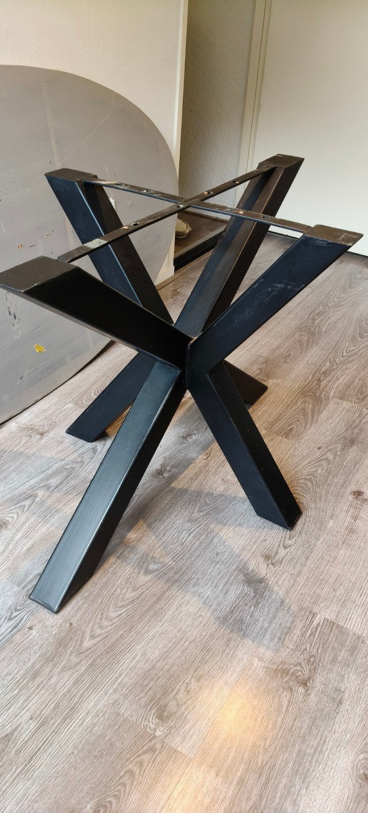 Zwarte metalen tafelpoot (spinpoot) 110x75cm, evt. met blad, Tafelpoot, Gebruikt, 100 tot 150 cm, Metaal