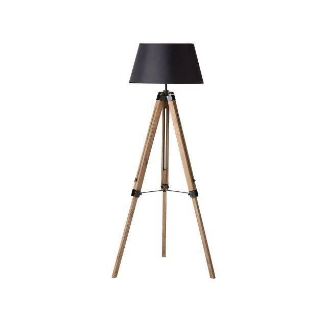 Vloerlamp driepoot tripod met 2 lampenkappen, Ophalen, Gebruikt, 100 tot 150 cm, Hout