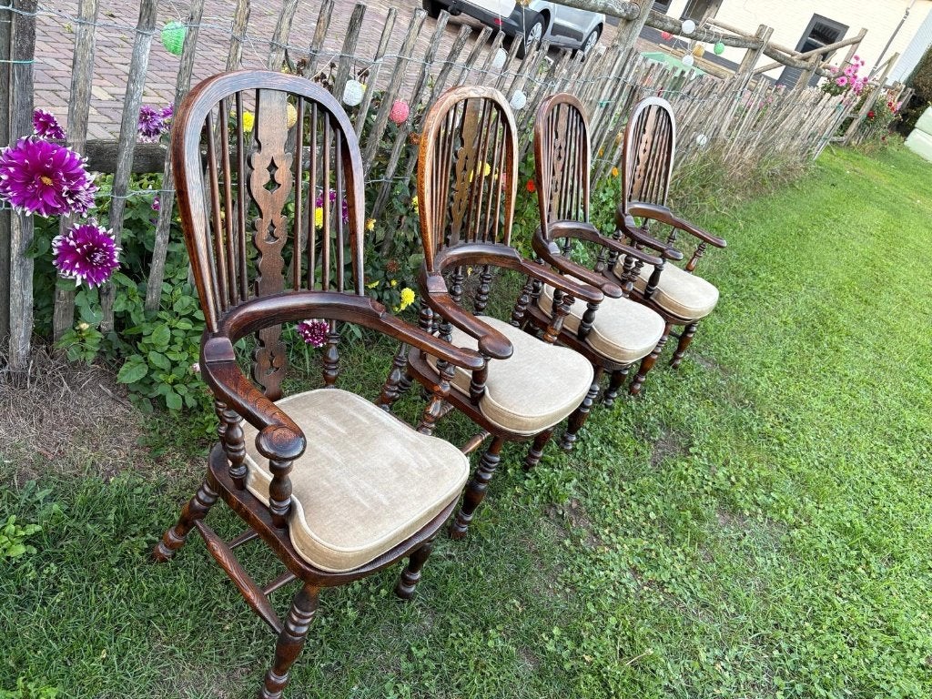 5 antieke Engelse Windsor armstoelen, Victoriaans, Antiek en Kunst, Ophalen