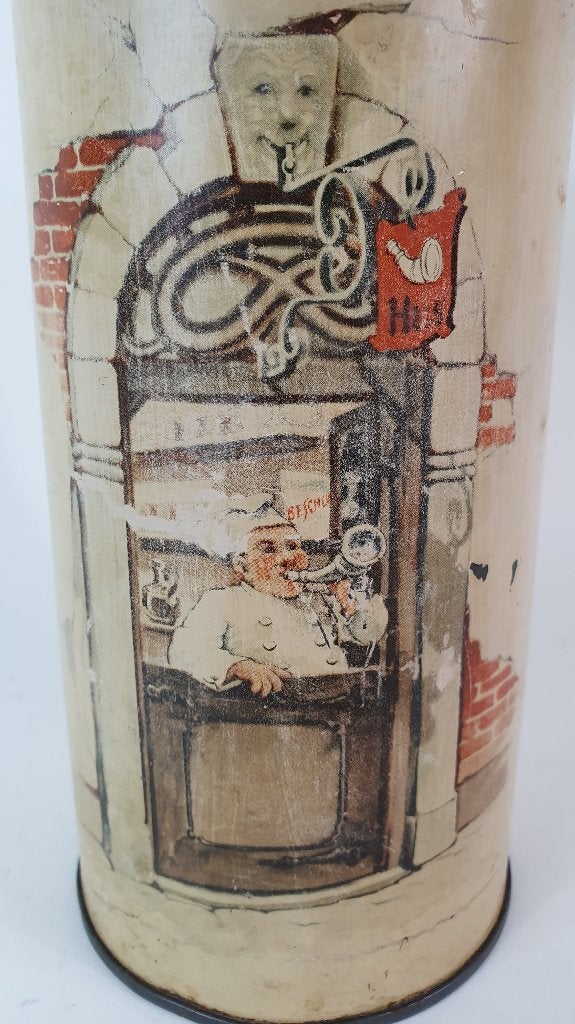 Brocante Beschuitblik HUS, 20 cm hoog, 10 cm diameter. 2A12, Ophalen of Verzenden, Gebruikt, Koek(jes)
