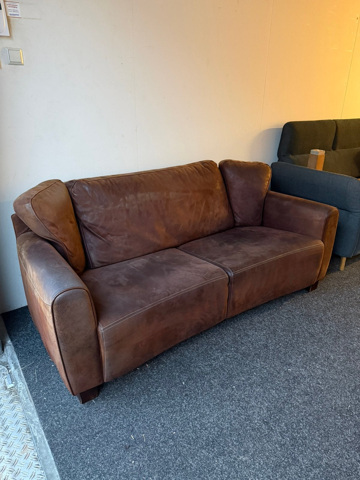 Bruine 2,5 zitsbank - microvezel stof, Ophalen, Gebruikt, Stof