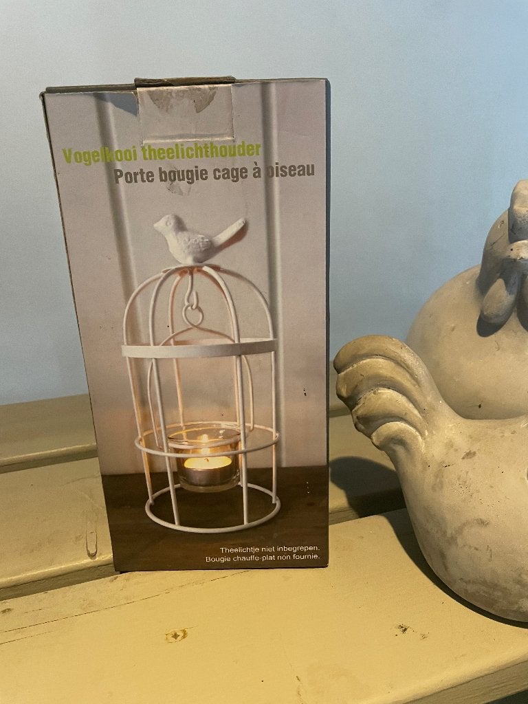 Metalen wachinelichthouder 'vogeltje in kooi', Ophalen, Waxinelichthouder, Nieuw, Crème