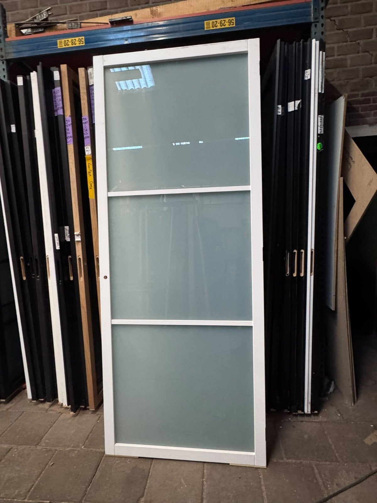 93x231,5cm binnendeur stomp Rechts mat glas staallook SK53, Ophalen, Binnendeur, Nieuw, Glas